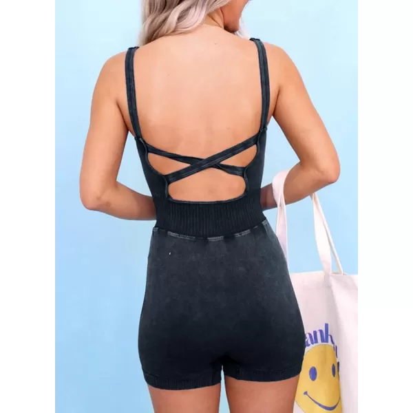Happy Sailed Womens Rompers Summer Sleeveless Square Neck Racerback Ribbed One Piece Tummy Control Bodycon Short Jumpsuit