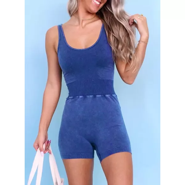 Happy Sailed Womens Rompers Summer Sleeveless Square Neck Racerback Ribbed One Piece Tummy Control Bodycon Short Jumpsuit