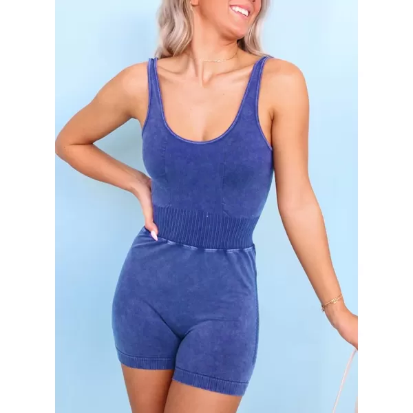 Happy Sailed Womens Rompers Summer Sleeveless Square Neck Racerback Ribbed One Piece Tummy Control Bodycon Short Jumpsuit