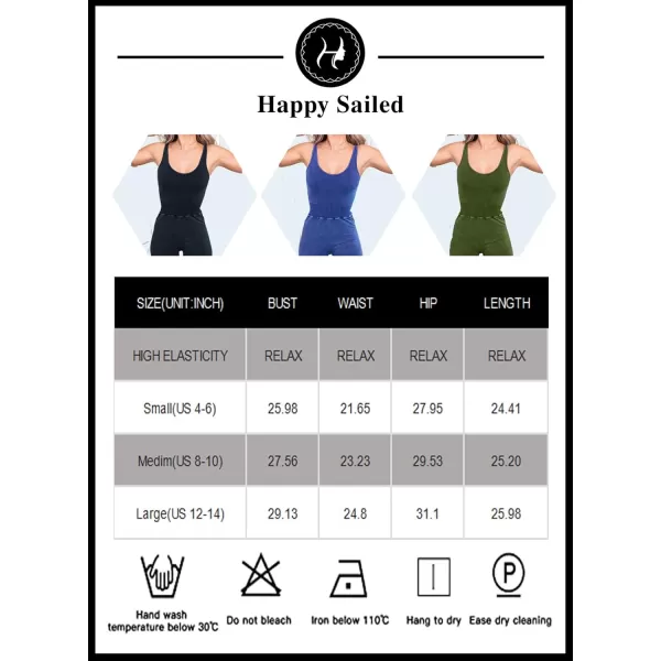 Happy Sailed Womens Rompers Summer Sleeveless Square Neck Racerback Ribbed One Piece Tummy Control Bodycon Short Jumpsuit