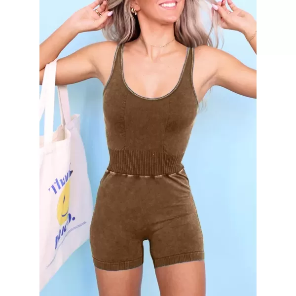 Happy Sailed Womens Rompers Summer Sleeveless Square Neck Racerback Ribbed One Piece Tummy Control Bodycon Short Jumpsuit