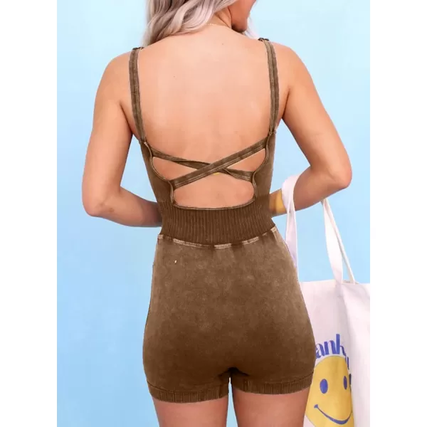 Happy Sailed Womens Rompers Summer Sleeveless Square Neck Racerback Ribbed One Piece Tummy Control Bodycon Short Jumpsuit