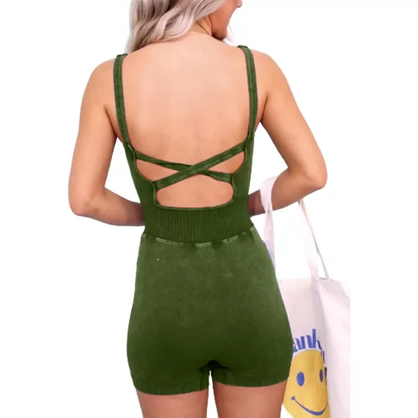 Happy Sailed Womens Rompers Summer Sleeveless Square Neck Racerback Ribbed One Piece Tummy Control Bodycon Short Jumpsuit