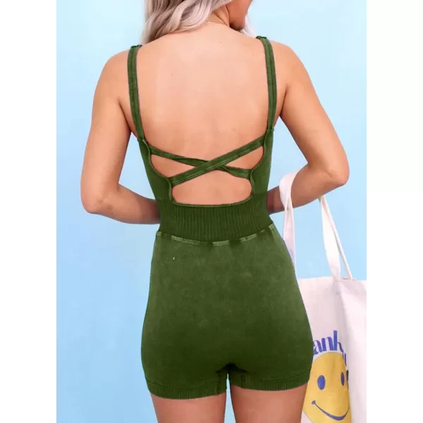 Happy Sailed Womens Rompers Summer Sleeveless Square Neck Racerback Ribbed One Piece Tummy Control Bodycon Short Jumpsuit