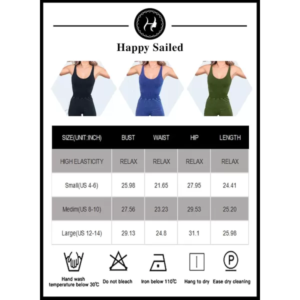 Happy Sailed Womens Rompers Summer Sleeveless Square Neck Racerback Ribbed One Piece Tummy Control Bodycon Short Jumpsuit