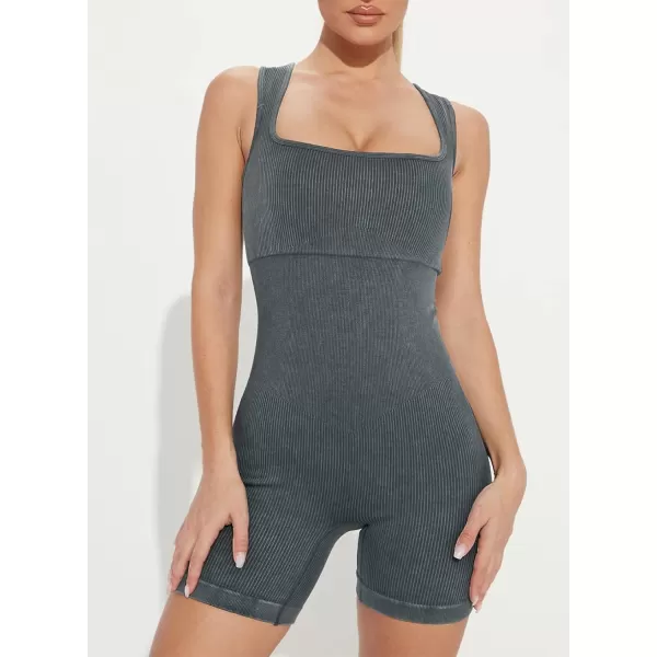 Happy Sailed Womens Rompers Summer Sleeveless Square Neck Racerback Ribbed One Piece Tummy Control Bodycon Short Jumpsuit