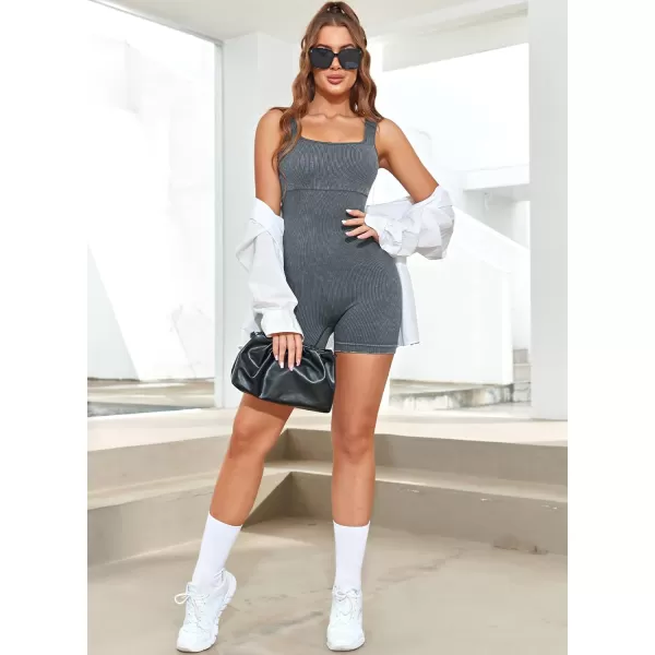 Happy Sailed Womens Rompers Summer Sleeveless Square Neck Racerback Ribbed One Piece Tummy Control Bodycon Short Jumpsuit
