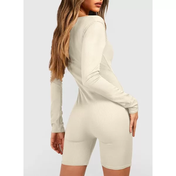 Happy Sailed Womens Sexy Square Neck Ribbed Long Sleeve Bodysuit Romper One Piece Jumpsuits