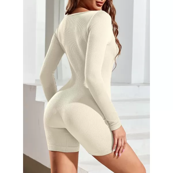 Happy Sailed Womens Sexy Square Neck Ribbed Long Sleeve Bodysuit Romper One Piece Jumpsuits