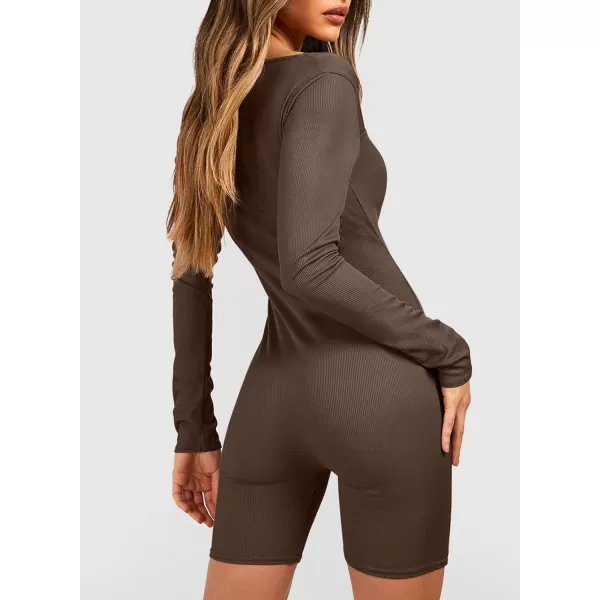Happy Sailed Womens Sexy Square Neck Ribbed Long Sleeve Bodysuit Romper One Piece Jumpsuits