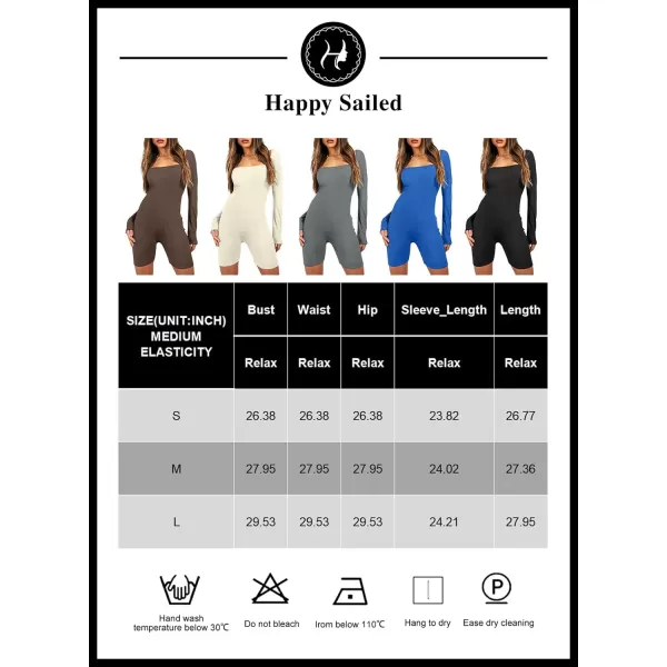 Happy Sailed Womens Sexy Square Neck Ribbed Long Sleeve Bodysuit Romper One Piece Jumpsuits