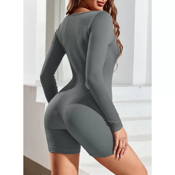 Happy Sailed Womens Sexy Square Neck Ribbed Long Sleeve Bodysuit Romper One Piece Jumpsuits
