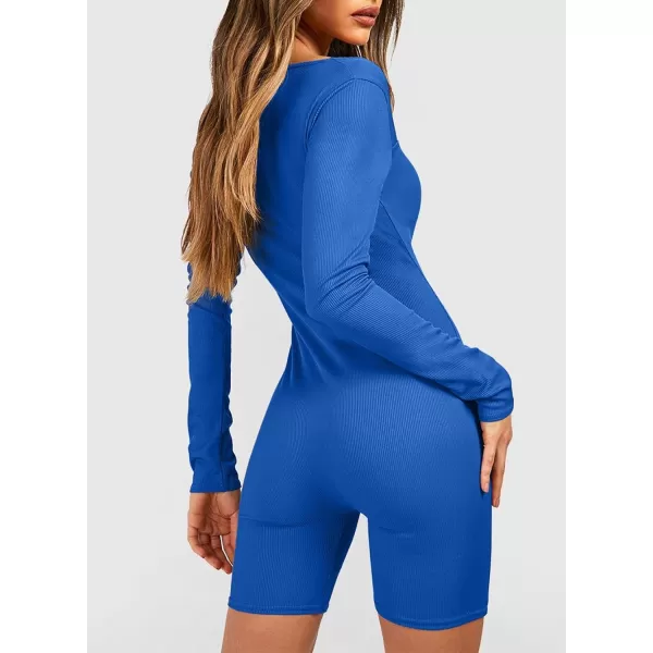 Happy Sailed Womens Sexy Square Neck Ribbed Long Sleeve Bodysuit Romper One Piece Jumpsuits
