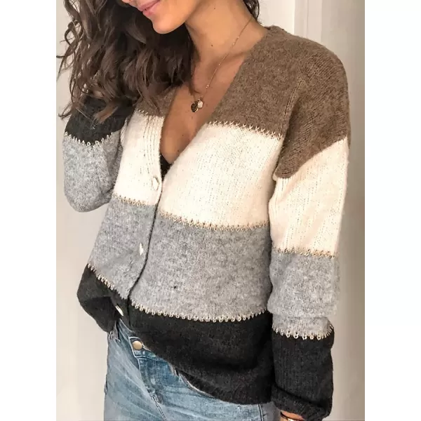 Happy Sailed Womens Striped Colorblock Cardigan Long Sleeve Button Down Casual Knit Sweaters Coat Soft Outwear S-XXL