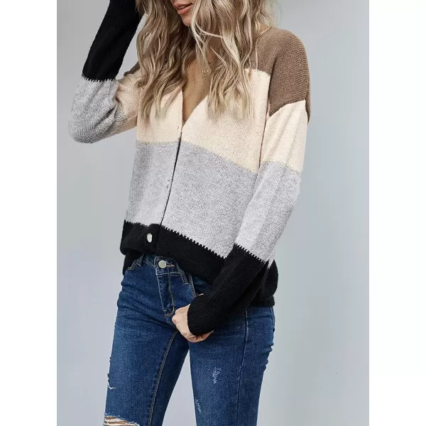 Happy Sailed Womens Striped Colorblock Cardigan Long Sleeve Button Down Casual Knit Sweaters Coat Soft Outwear S-XXL