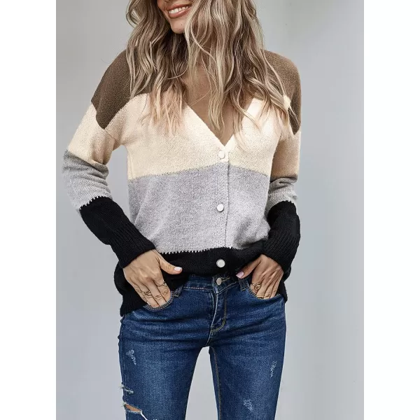 Happy Sailed Womens Striped Colorblock Cardigan Long Sleeve Button Down Casual Knit Sweaters Coat Soft Outwear S-XXL