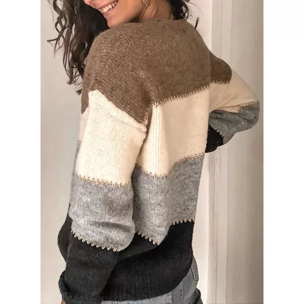 Happy Sailed Womens Striped Colorblock Cardigan Long Sleeve Button Down Casual Knit Sweaters Coat Soft Outwear S-XXL