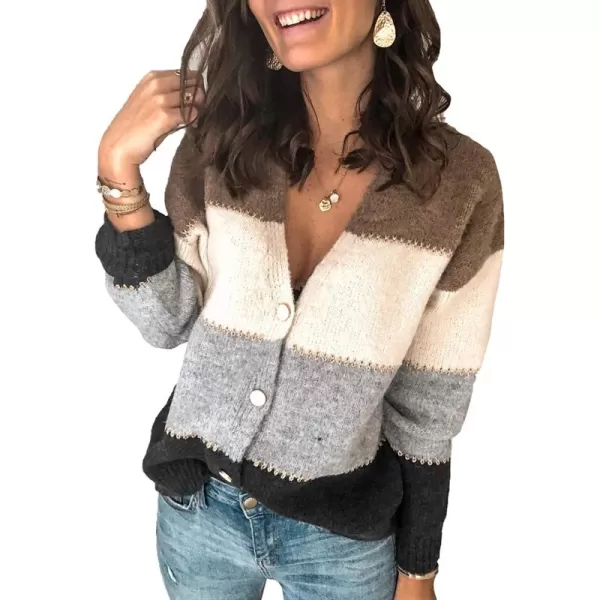 Happy Sailed Womens Striped Colorblock Cardigan Long Sleeve Button Down Casual Knit Sweaters Coat Soft Outwear S-XXL
