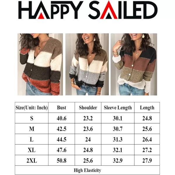 Happy Sailed Womens Striped Colorblock Cardigan Long Sleeve Button Down Casual Knit Sweaters Coat Soft Outwear S-XXL