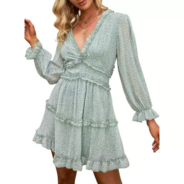 Happy Sailed Womens Summer Long Sleeve Dress 2023 Deep V Neck Ruffle Layer Swing Mini Dresses
