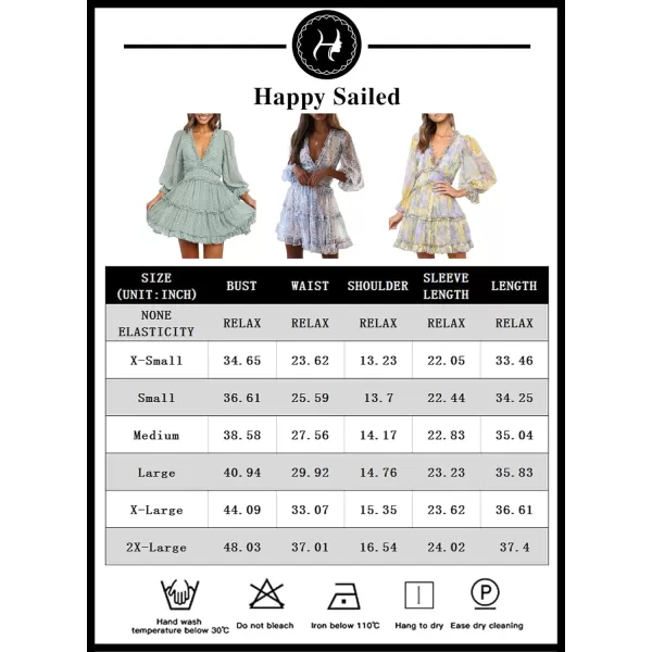 Happy Sailed Womens Summer Long Sleeve Dress 2023 Deep V Neck Ruffle Layer Swing Mini Dresses