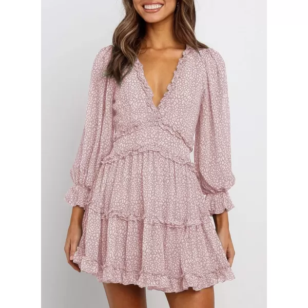 Happy Sailed Womens Summer Long Sleeve Dress 2023 Deep V Neck Ruffle Layer Swing Mini Dresses