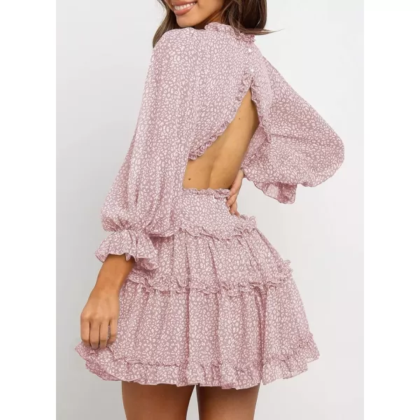 Happy Sailed Womens Summer Long Sleeve Dress 2023 Deep V Neck Ruffle Layer Swing Mini Dresses