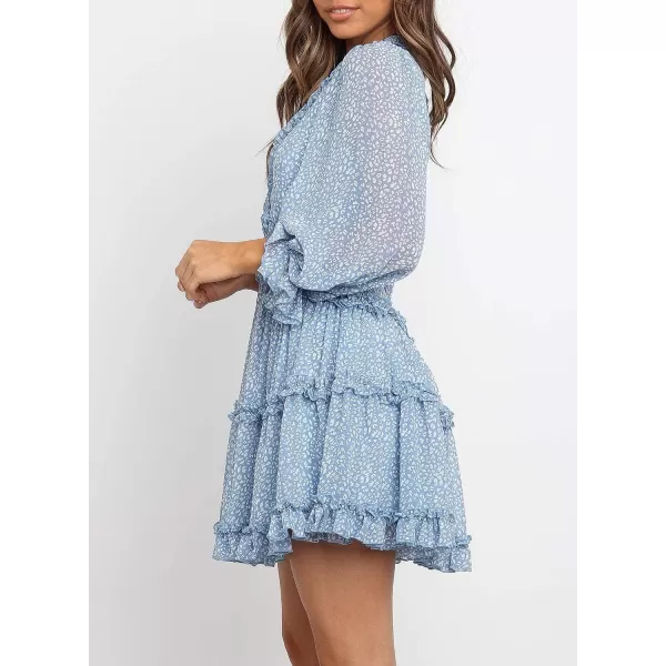 Happy Sailed Womens Summer Long Sleeve Dress 2023 Deep V Neck Ruffle Layer Swing Mini Dresses