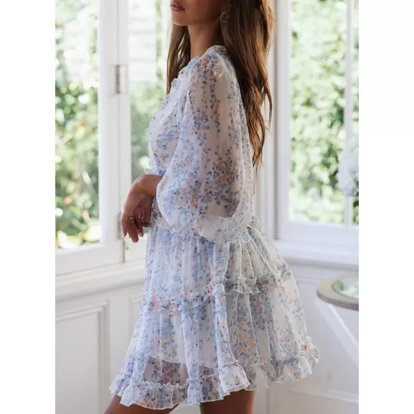 Happy Sailed Womens Summer Long Sleeve Dress 2023 Deep V Neck Ruffle Layer Swing Mini Dresses