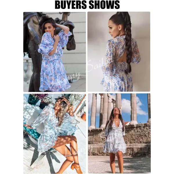 Happy Sailed Womens Summer Long Sleeve Dress 2023 Deep V Neck Ruffle Layer Swing Mini Dresses
