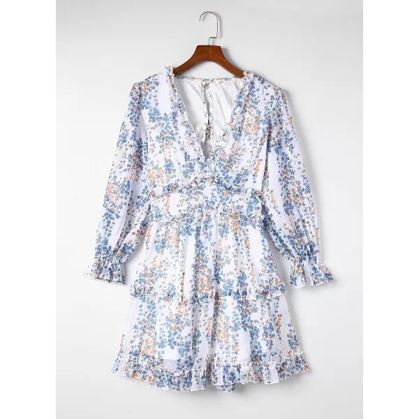 Happy Sailed Womens Summer Long Sleeve Dress 2023 Deep V Neck Ruffle Layer Swing Mini Dresses