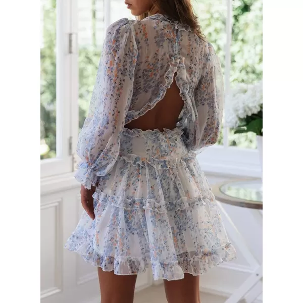 Happy Sailed Womens Summer Long Sleeve Dress 2023 Deep V Neck Ruffle Layer Swing Mini Dresses