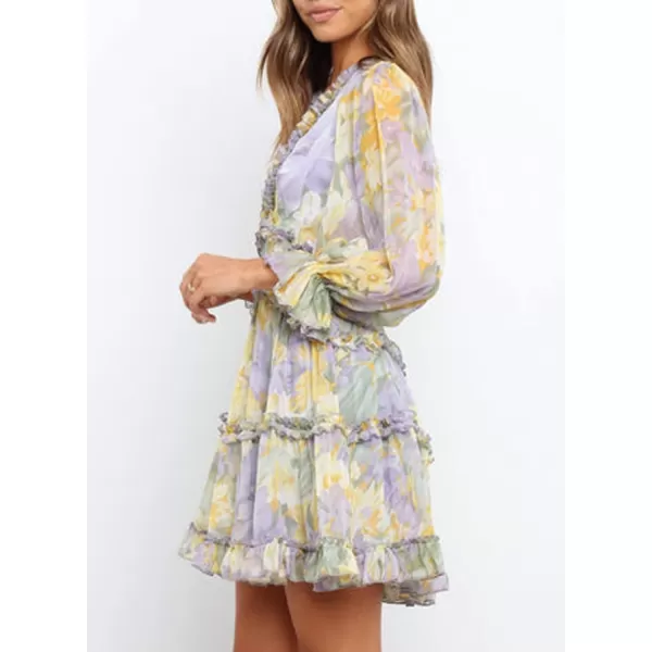 Happy Sailed Womens Summer Long Sleeve Dress 2023 Deep V Neck Ruffle Layer Swing Mini Dresses