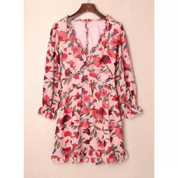 Happy Sailed Womens Summer Long Sleeve Dress 2023 Deep V Neck Ruffle Layer Swing Mini Dresses