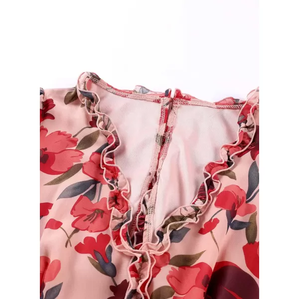 Happy Sailed Womens Summer Long Sleeve Dress 2023 Deep V Neck Ruffle Layer Swing Mini Dresses