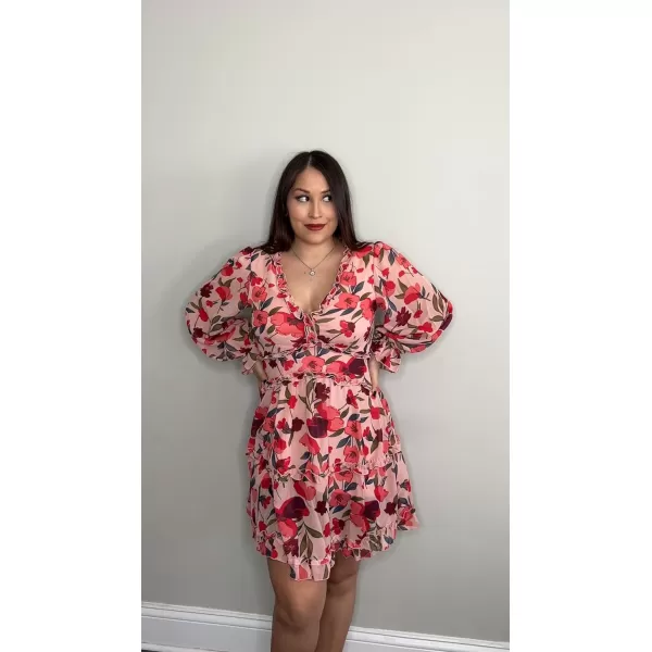 Happy Sailed Womens Summer Long Sleeve Dress 2023 Deep V Neck Ruffle Layer Swing Mini Dresses