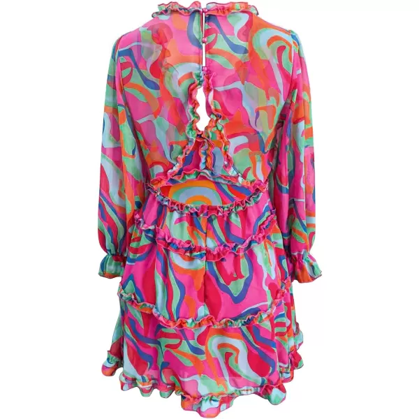Happy Sailed Womens Summer Long Sleeve Dress 2023 Deep V Neck Ruffle Layer Swing Mini Dresses