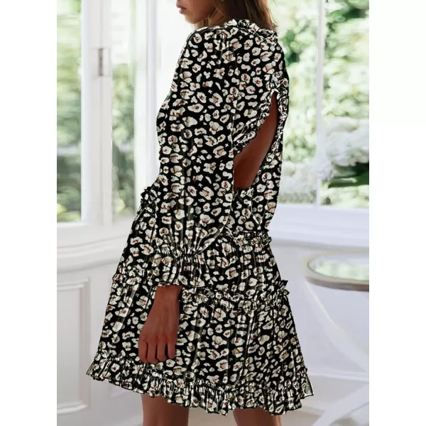 Happy Sailed Womens Summer Long Sleeve Dress 2023 Deep V Neck Ruffle Layer Swing Mini Dresses