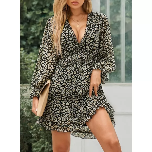 Happy Sailed Womens Summer Long Sleeve Dress 2023 Deep V Neck Ruffle Layer Swing Mini Dresses