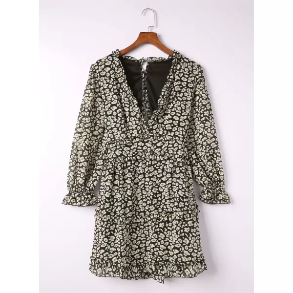 Happy Sailed Womens Summer Long Sleeve Dress 2023 Deep V Neck Ruffle Layer Swing Mini Dresses