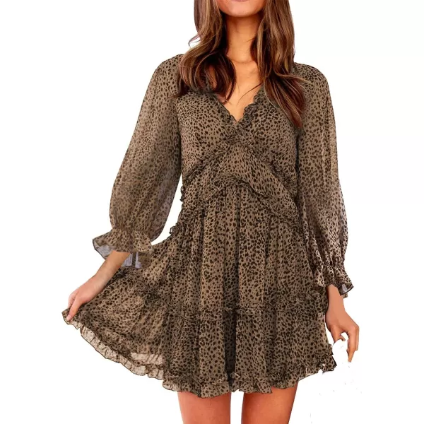 Happy Sailed Womens Summer Long Sleeve Dress 2023 Deep V Neck Ruffle Layer Swing Mini Dresses