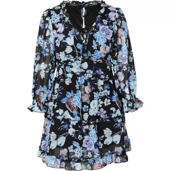 Happy Sailed Womens Summer Long Sleeve Dress 2023 Deep V Neck Ruffle Layer Swing Mini Dresses