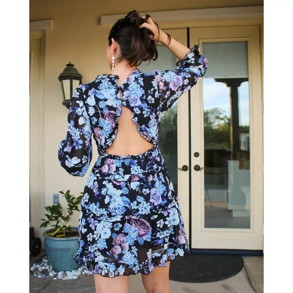 Happy Sailed Womens Summer Long Sleeve Dress 2023 Deep V Neck Ruffle Layer Swing Mini Dresses