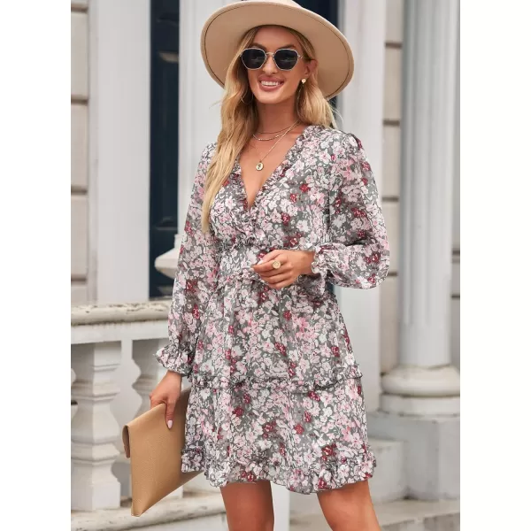 Happy Sailed Womens Summer Long Sleeve Dress 2023 Deep V Neck Ruffle Layer Swing Mini Dresses