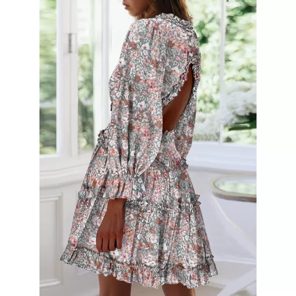 Happy Sailed Womens Summer Long Sleeve Dress 2023 Deep V Neck Ruffle Layer Swing Mini Dresses