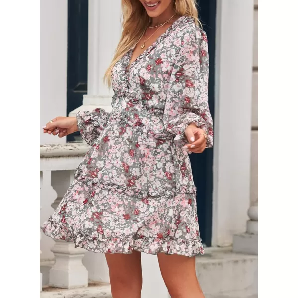 Happy Sailed Womens Summer Long Sleeve Dress 2023 Deep V Neck Ruffle Layer Swing Mini Dresses