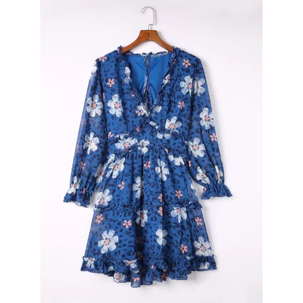 Happy Sailed Womens Summer Long Sleeve Dress 2023 Deep V Neck Ruffle Layer Swing Mini Dresses