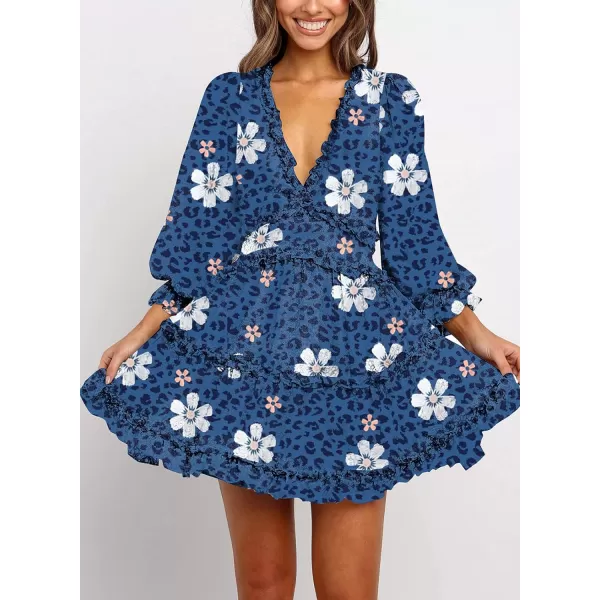 Happy Sailed Womens Summer Long Sleeve Dress 2023 Deep V Neck Ruffle Layer Swing Mini Dresses