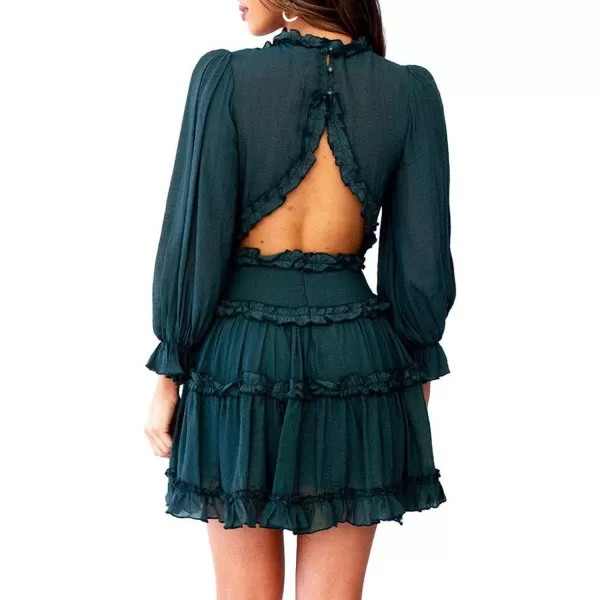 Happy Sailed Womens Summer Long Sleeve Dress 2023 Deep V Neck Ruffle Layer Swing Mini Dresses