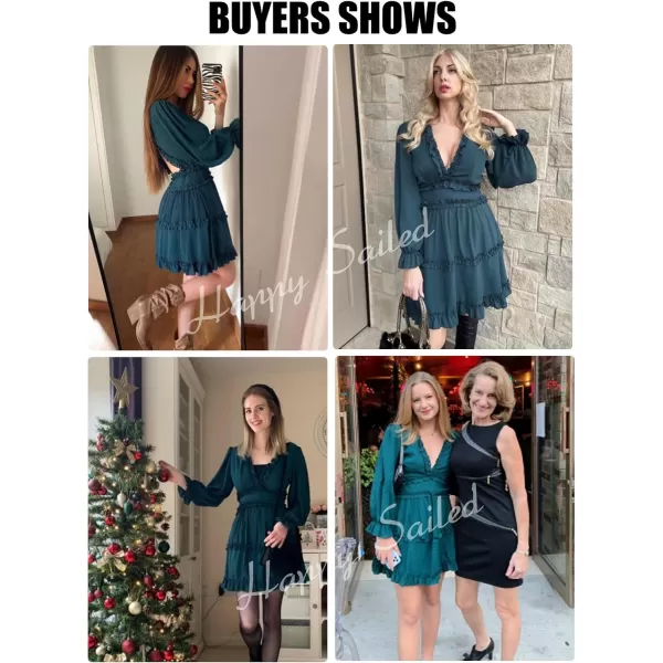 Happy Sailed Womens Summer Long Sleeve Dress 2023 Deep V Neck Ruffle Layer Swing Mini Dresses
